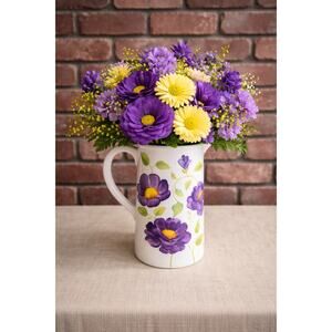 Pitcher Flower Vase Purple & Green on white background Vintage